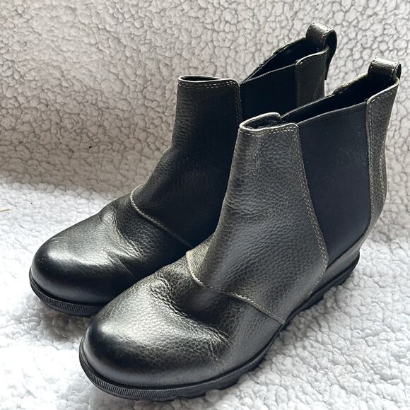 Sorel Joan Chelsea Bootie 9.5 Wedge Ankle Boot Quarry Gray Black Leather - Picture 5 of 8